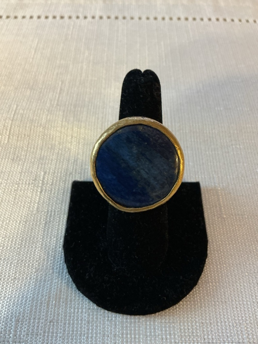 Gold-Trim Blue Stone Statement Ring - Women’s Fashion Jewelry